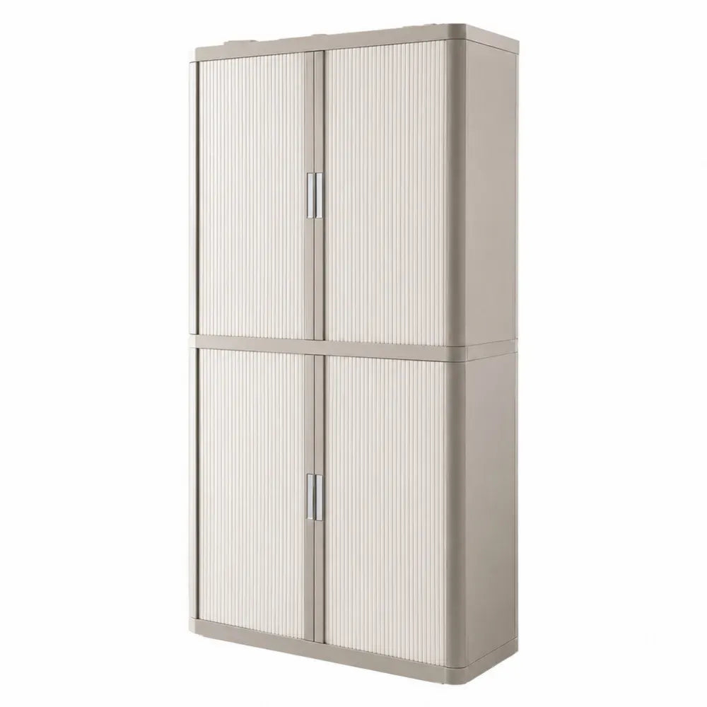 Aufbewahrungsschrank mit 4 Türen Polypropylen rechteckig Beige Creme Silberfarben 70 x 40 x 160 cm