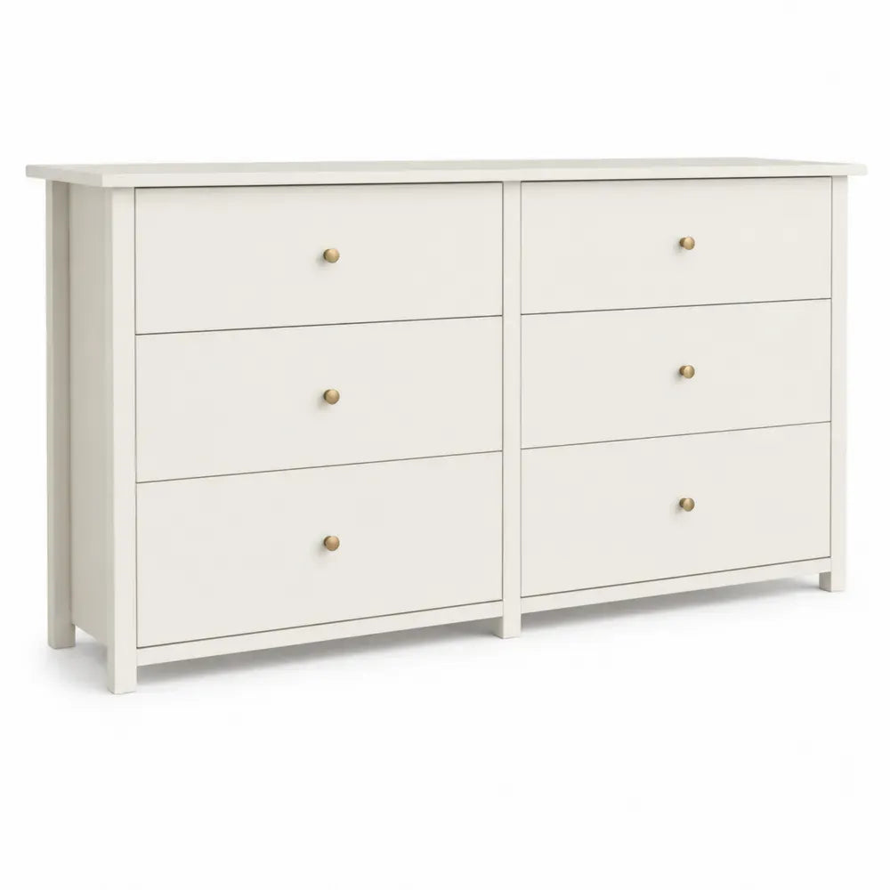 Kommode mit 6 Schubladen aus MDF und Spanplatte rechteckig Cremeweiß Goldfarben B 140 x T 40 x H 78 cm