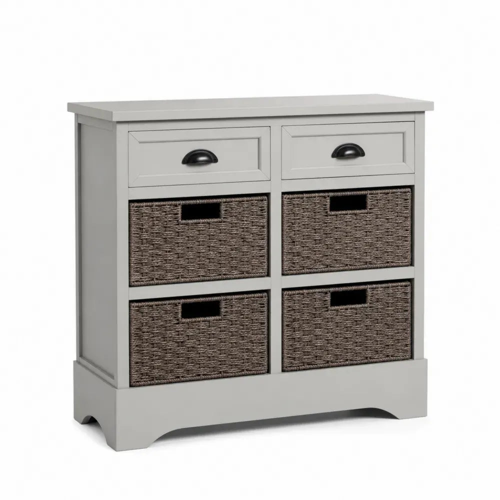 Aufbewahrungsschrank Kommode mit 2 Schubladen 4 Körben MDF PE-Rattan rechteckig Grau Braun Schwarz 80 x 35 x 78 cm