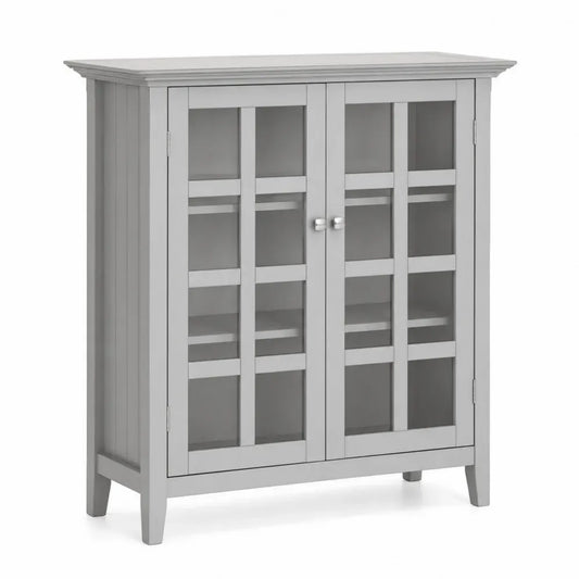 Aufbewahrungsschrank mit 2 Glastüren MDF gehärtetes Glas rechteckig Grau 106 x 38 x 108 cm