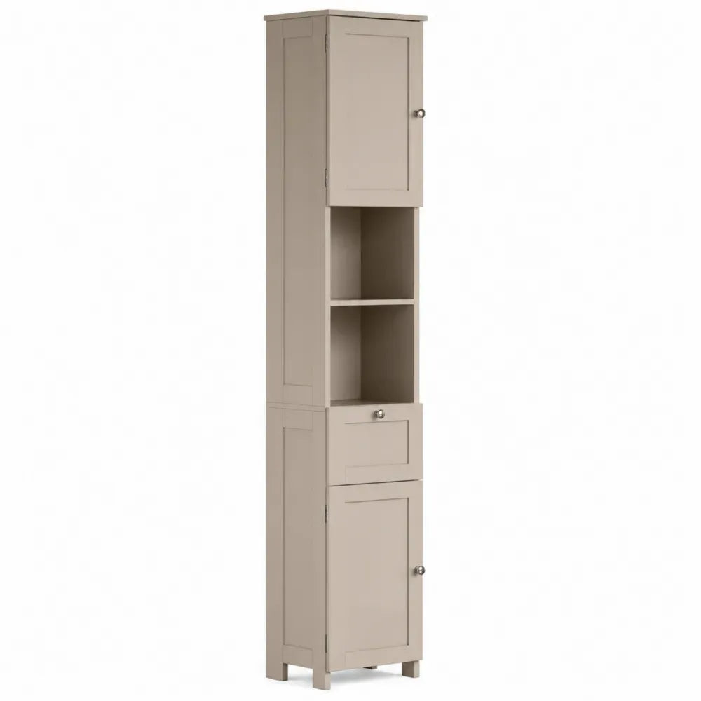 Hochschrank Aufbewahrungsschrank mit 2 Türen 1 Schublade 2 offenen Fächern MDF rechteckig Taupe 32 x 30 x 170 cm