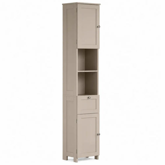 Hochschrank Aufbewahrungsschrank mit 2 Türen 1 Schublade 2 offenen Fächern MDF rechteckig Taupe 32 x 30 x 170 cm