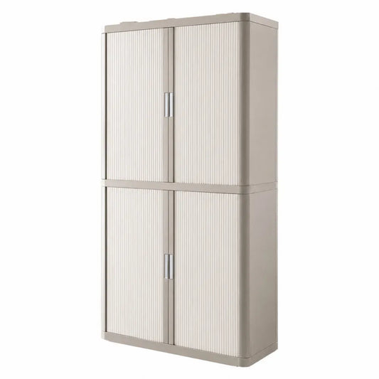 Aufbewahrungsschrank mit 4 Türen Polypropylen rechteckig Beige Creme Silberfarben 70 x 40 x 160 cm