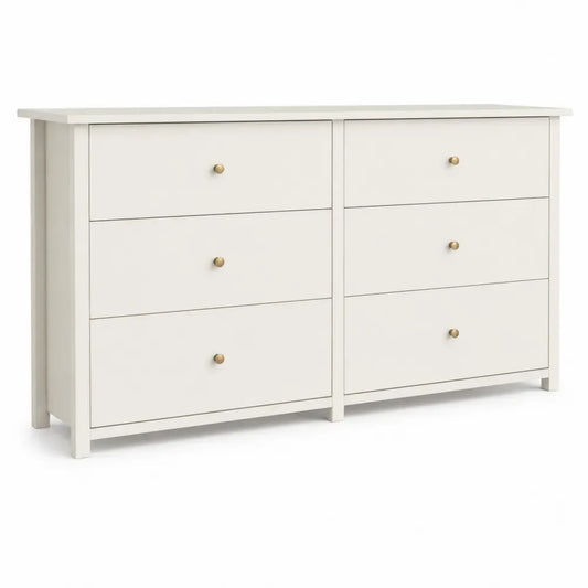 Kommode mit 6 Schubladen aus MDF und Spanplatte rechteckig Cremeweiß Goldfarben B 140 x T 40 x H 78 cm