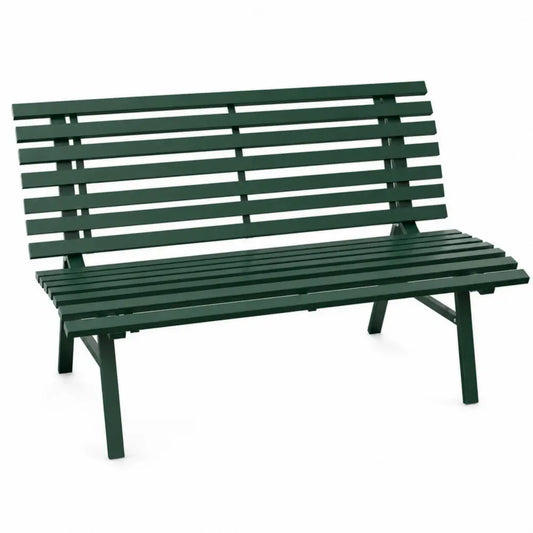 Gartenbank 3 Sitzer mit Rückenlehne rechteckig pulverbeschichteter Stahl Lattenstruktur Grün 150 x 55 x 78 cm