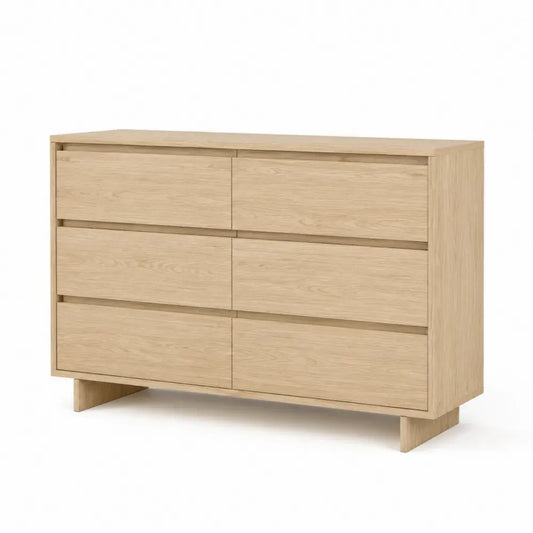 Schlafzimmerkommode mit 6 Schubladen aus MDF und Spanplatte mit Eichenfurnier rechteckig Eiche hell B 120 x T 45 x H 80 cm