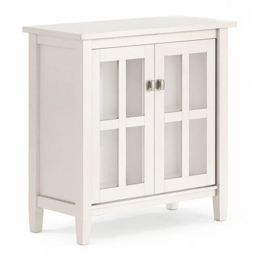 Aufbewahrungsschrank Vitrine mit 2 Glastüren MDF gehärtetes Glas rechteckig Weiß 80 x 35 x 85 cm
