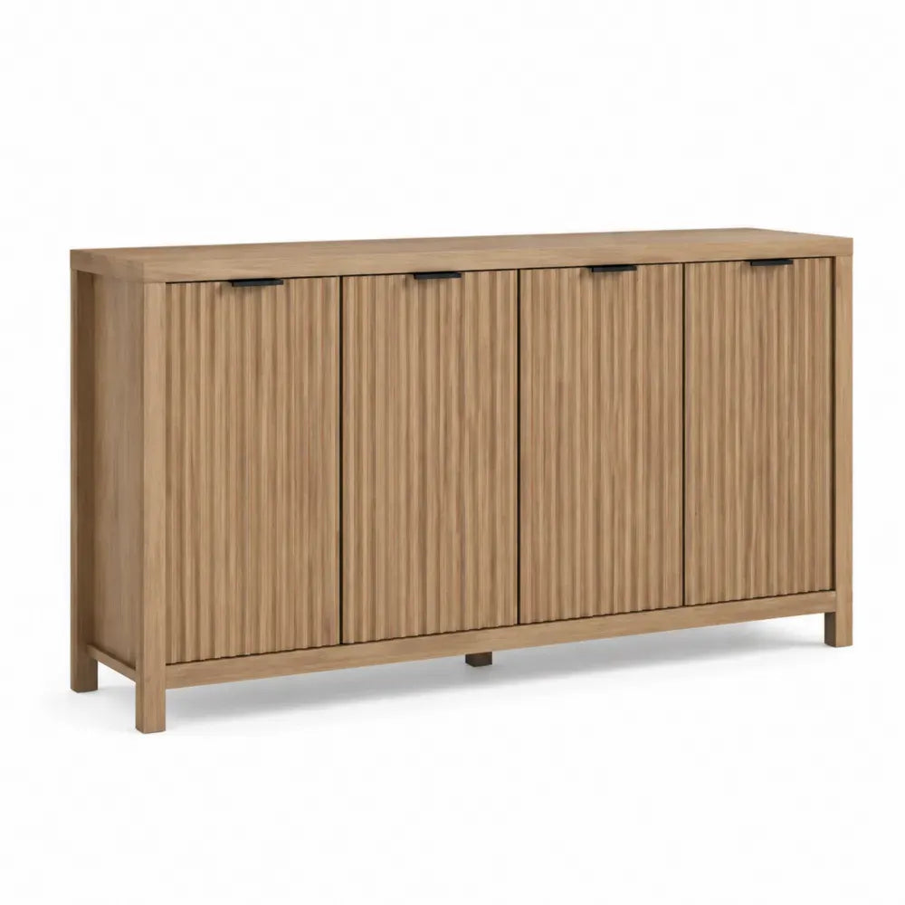 Sideboard mit 4 Türen Rillenfront rechteckig MDF Eichenholzfurnier Naturbraun Schwarz 160 x 40 x 82 cm