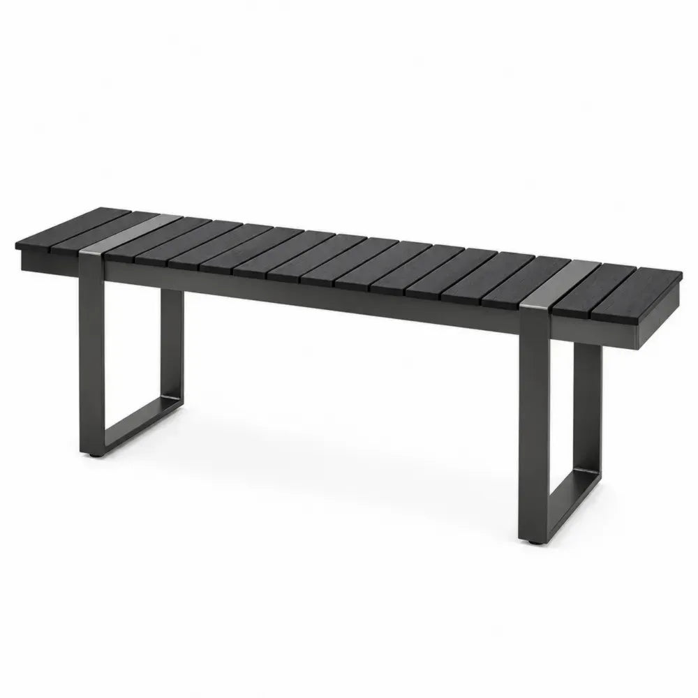 Gartenbank ohne Rückenlehne rechteckig Akazienholz Stahlgestell Schwarz Dunkelgrau 150 x 38 x 45 cm