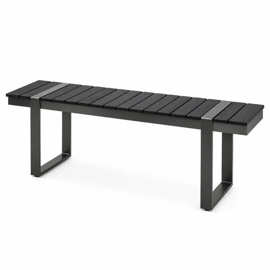 Gartenbank ohne Rückenlehne rechteckig Akazienholz Stahlgestell Schwarz Dunkelgrau 150 x 38 x 45 cm